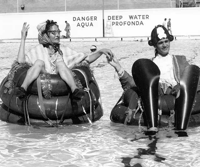 Flat Fleet anti-bicentenary 3CR broadcast from the Fitzroy Pool, 1988. Susan Duffy (the Queen), Hamish Trumble (Captain Arthur Phillip)