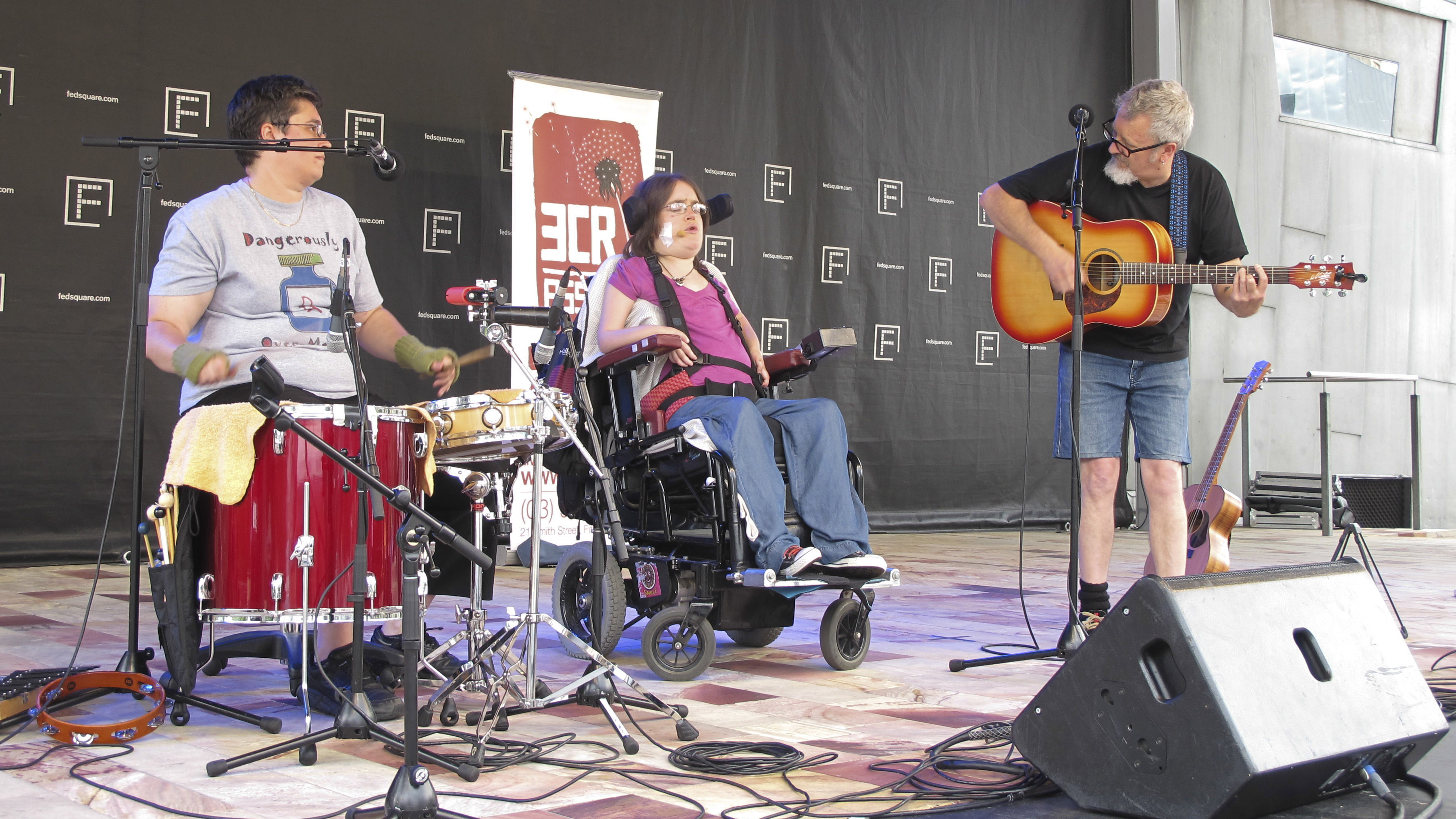 Bearbrass Asylum Orchestra perform live at Federation Square, 3CR Disability Day, 2013