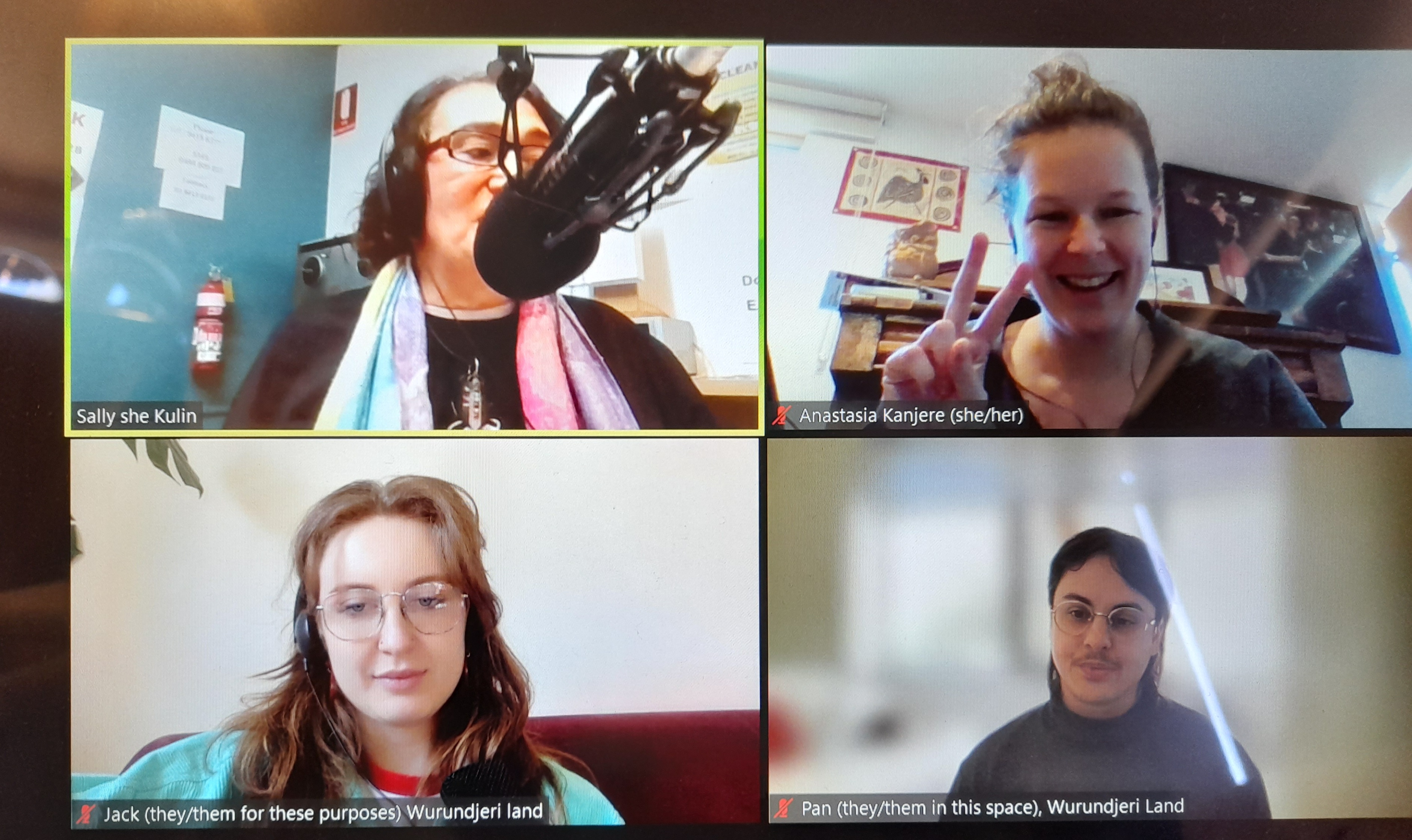 screenshot of 4 zoom interview participants Sally Anastasia Jack Pan