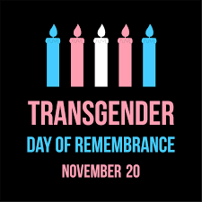 5 candles in blue pink white Transgender Day of Remembrance November 20