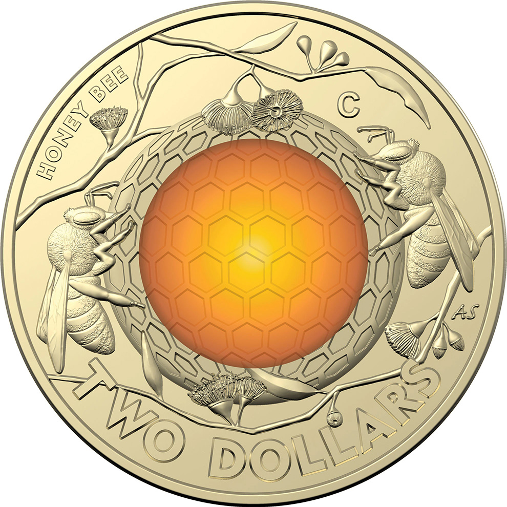 Special two-dollar coin commemorating 200 years of honey bees in Australia (Royal Australian Mint)