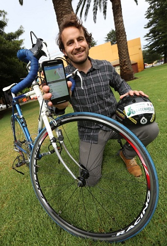 Alex Fletcher with his Freewheeler app, Image: Fremantle Gazette/Matt Jelonek  