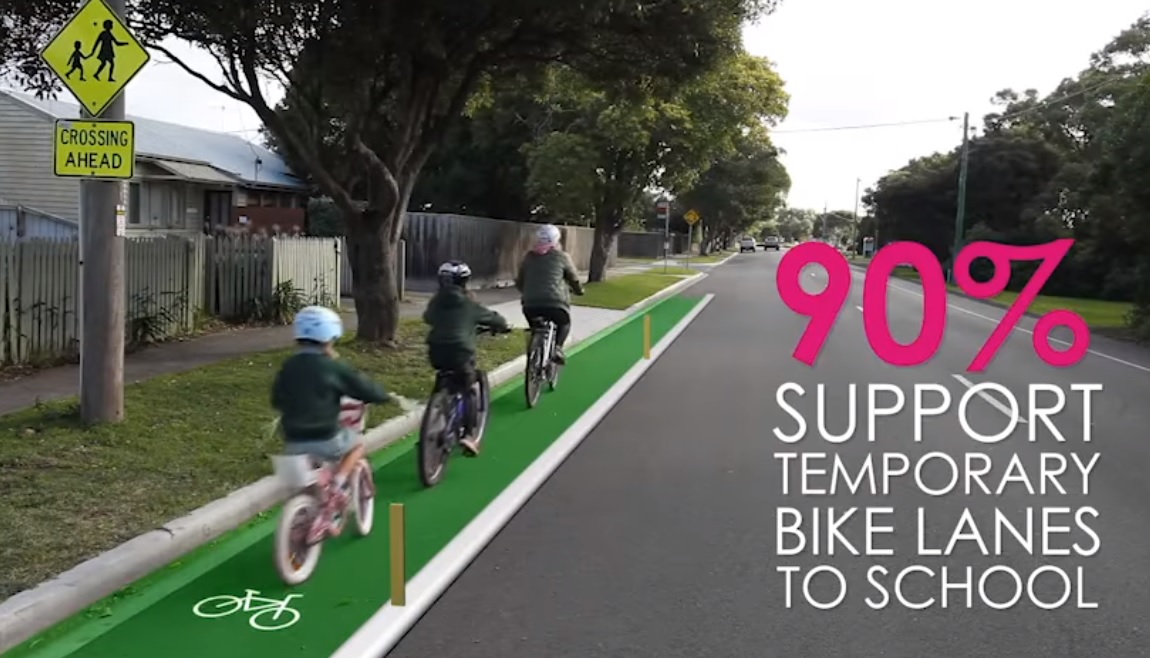 Image: Amy Gillett Foundation released results of a survey that found 90 per cent of Australians agreed more needed to be spent on temporary bike lanes