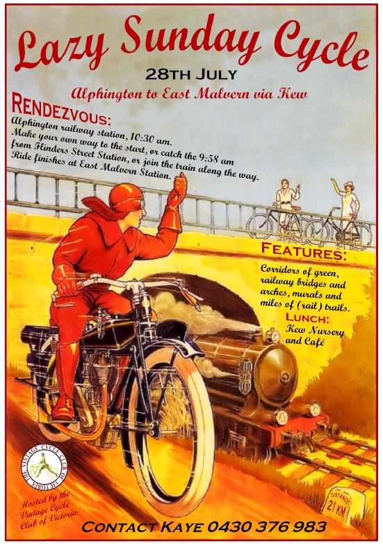 Lazy Sunday Cycle, 28 July 2019 hosted by the Vintage Cycle Club of Victoria