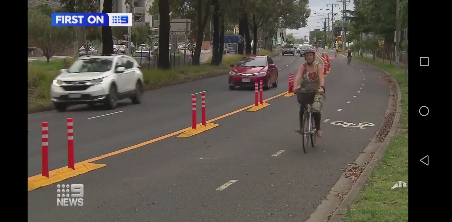 100km of protected bicycle lanes across Melbourne is way overdue, people who've long thought about riding can do so now safely & makes sense during COVID19 (Nine News screengrab)