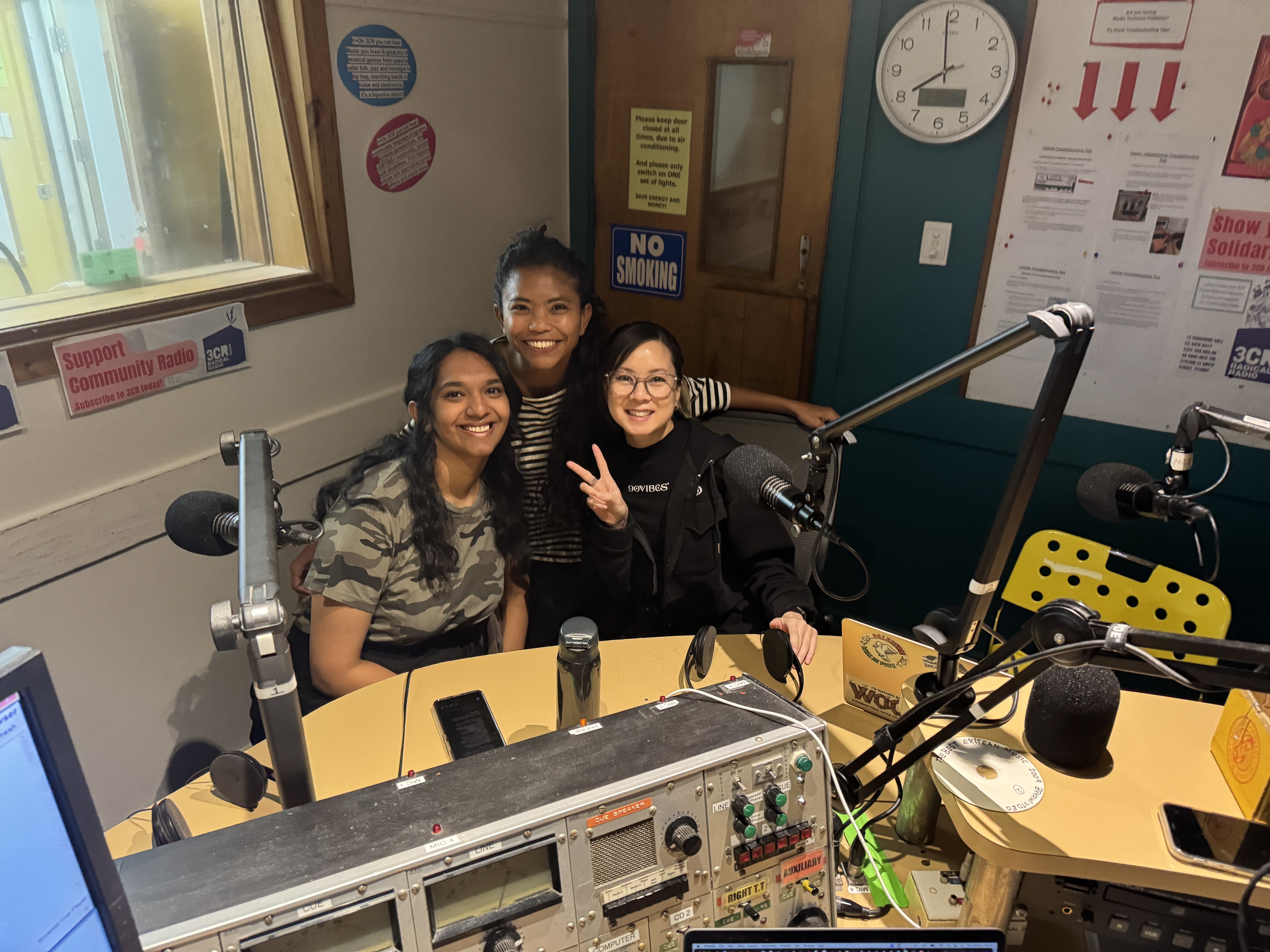 Image of three people in the 3CR studio