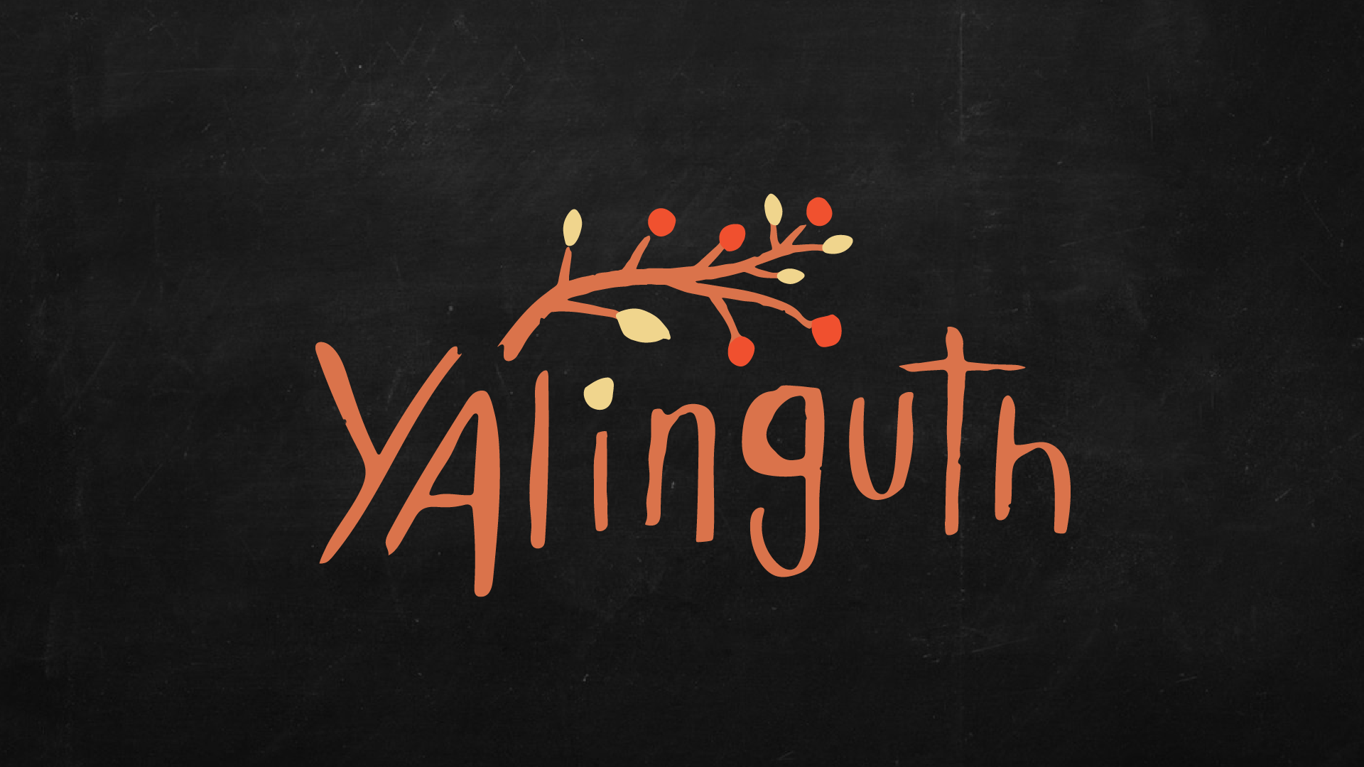 The Yalinguth logo. The word 'Yalinguth' is written in orange on a black background, below an orange-coloured branch bearing yellow leaves and bright orange fruit.