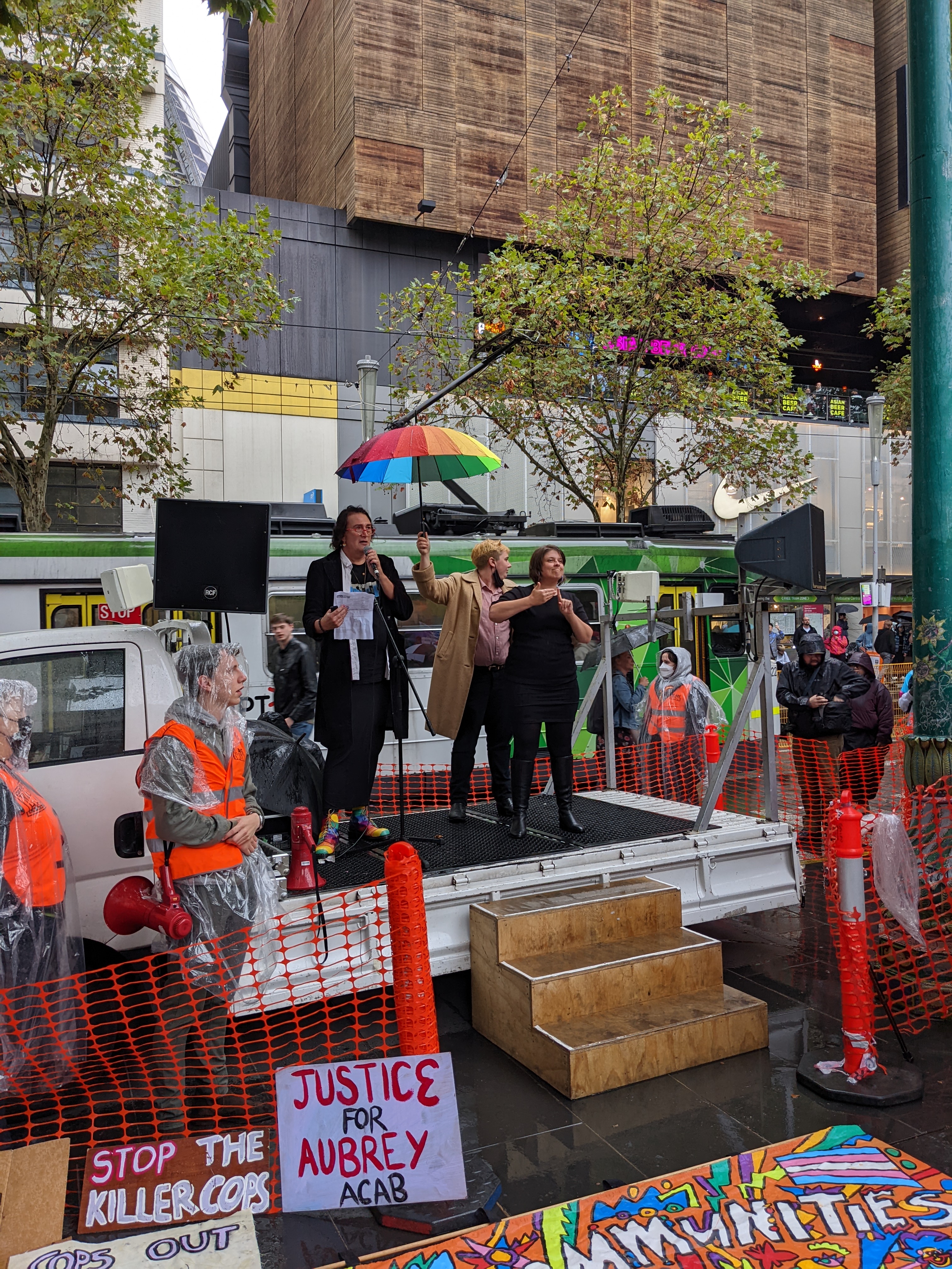 Sally Goldner speaking at TDOV rally