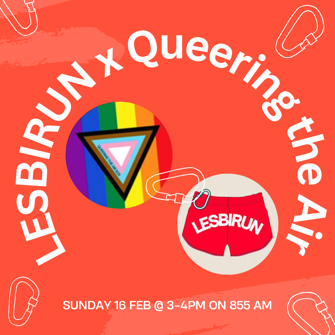 Lesbirun x Queering the air pride flag and lesbirun logo