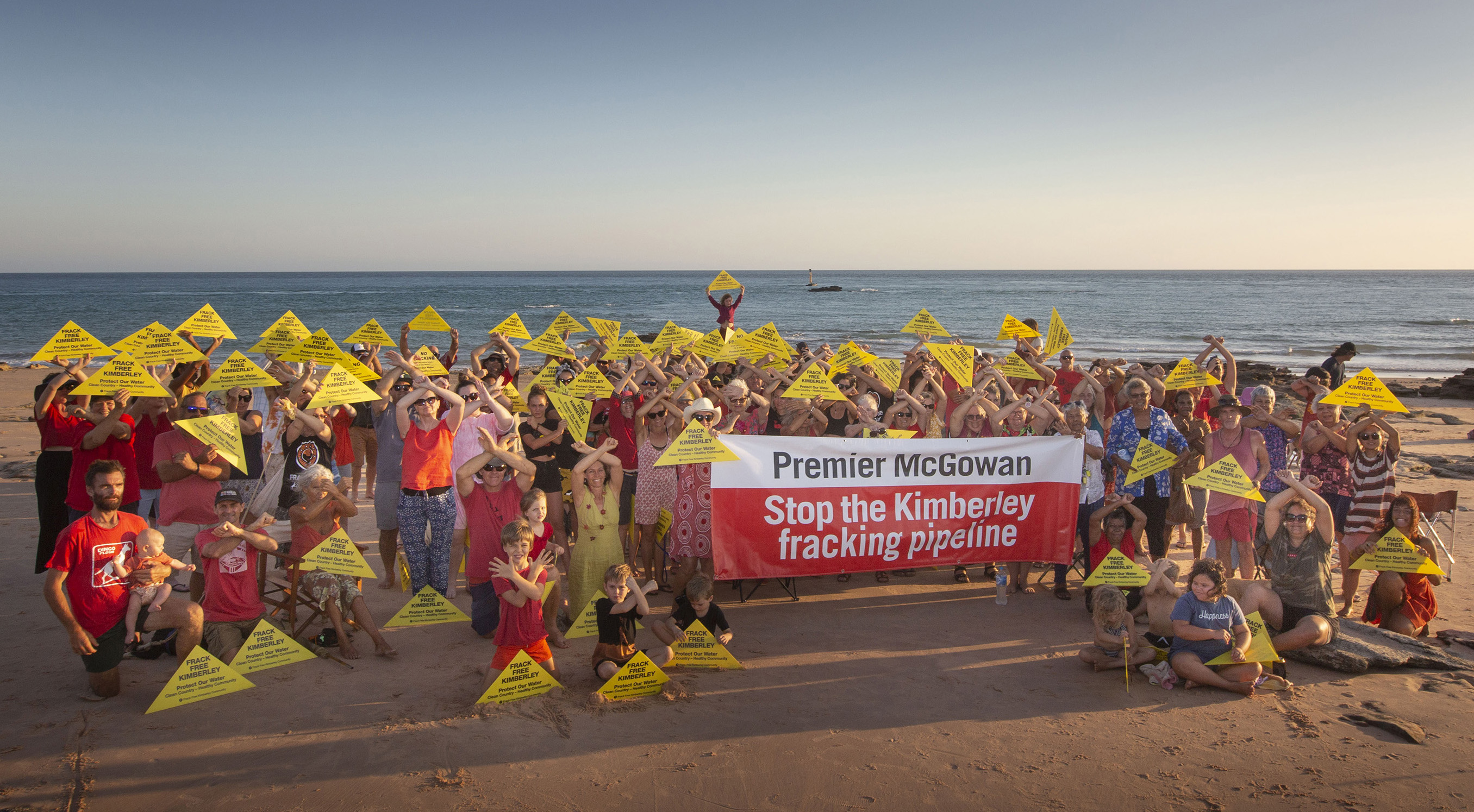 Broome people call to - 'Stop the Kimberley fracking pipeline'.  Photo by Damien Kelly courtesy of Environs Kimberley.