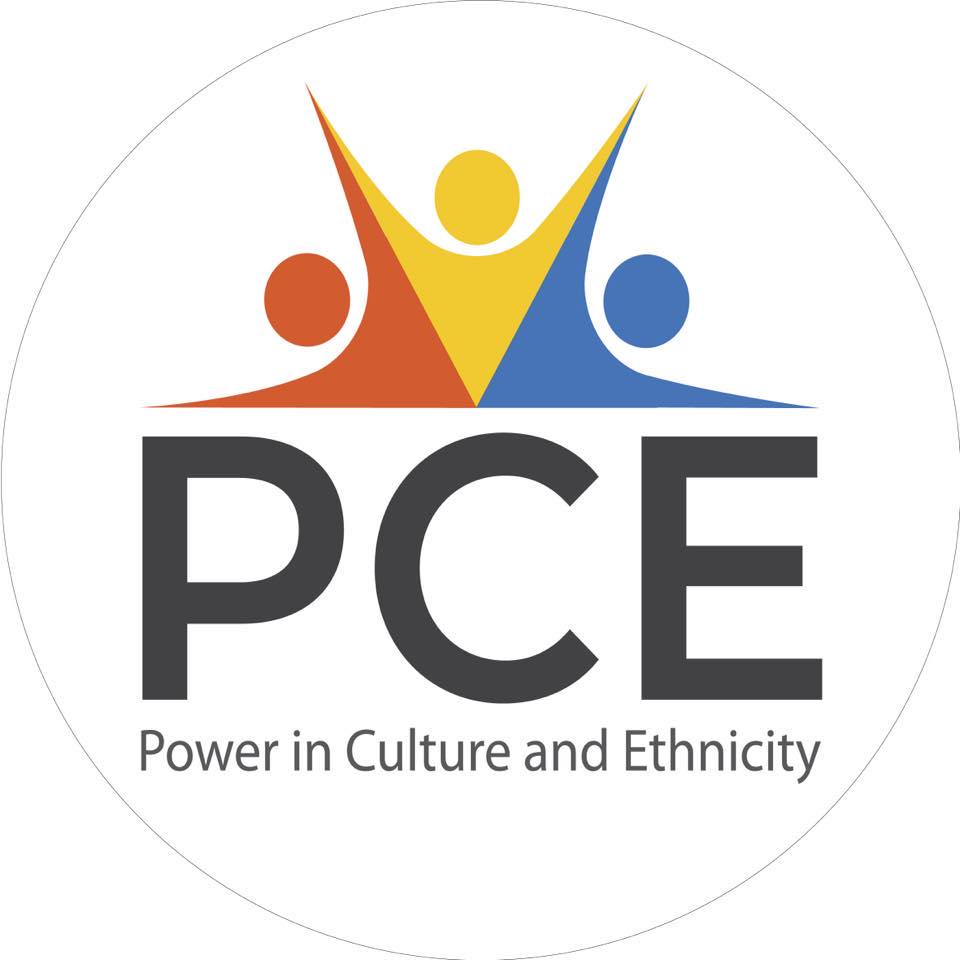 LOGO - Multi coloured figures about the letters P C E