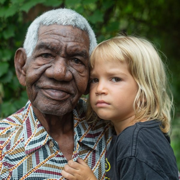 Four-year-old Rahim with his big brother Djiniyini in the Yolngu kinship system. Photo Tree Faerie.