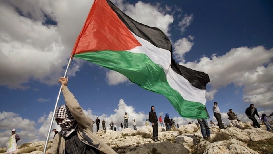 Man waving the Palestinian flag