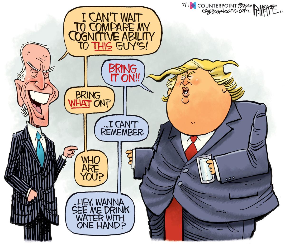 Trump and Biden - Clash of the Titans. Cartoon credit: Rick McKee (Washington State Journal)