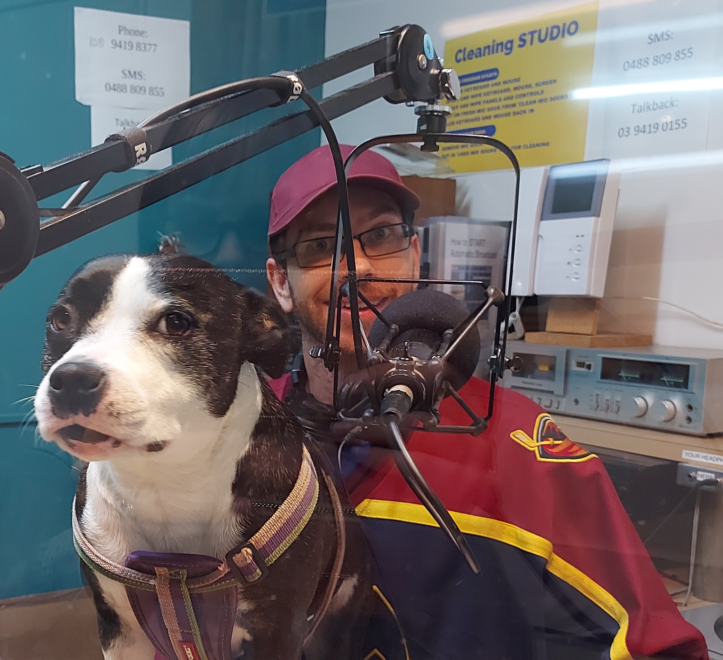 Nick and his dog Moo Moo in the 3CR studio.