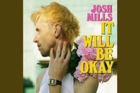 Josh Mills second single It Will be OK blond haired man light blue background ink yellow text