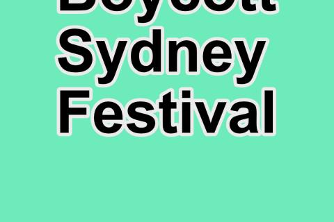 Boycott Sydney Festival in text over lime green background