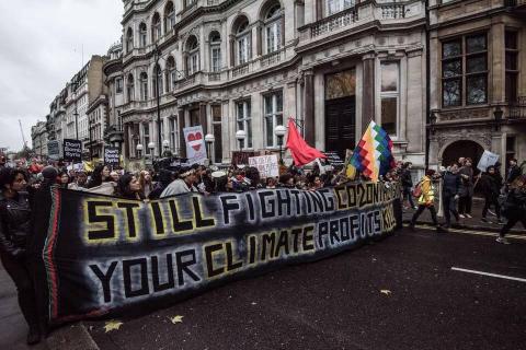 Indigenous protestors lead the London climate march, November 2015.