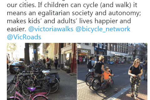 'As @fietsprofessor told visiting Aus group, it’s important to fight for the human side of our cities. If children can cycle (and walk) it means an egalitarian society and autonomy; makes kids’ and adults’ lives happier and easier."