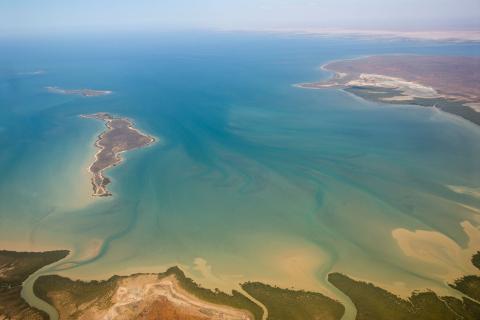 Aerial image of tropical-looking sea in Western Australia.