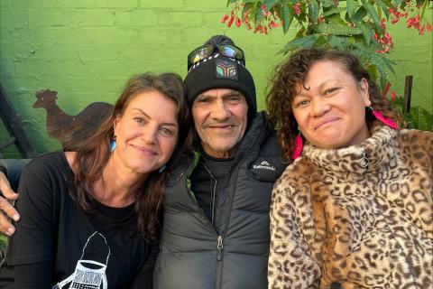 From left to right: photo of Sinem Saban, Uncle Robbie Thorpe, and Pania Edmons in the 3CR garden.