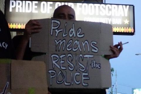 Protest outside 'Pride of our Footscray' who held a homonormative 'Pint with a Cop' event.