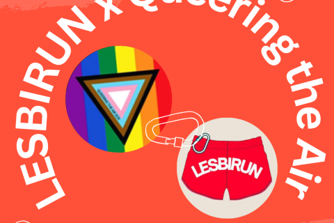 Lesbirun x Queering the air pride flag and lesbirun logo