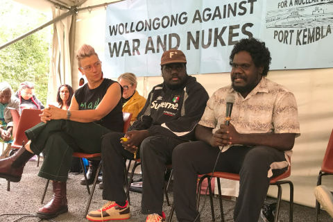 From left:  Kirsten Blair, Dennis Mujandi and Corben Mujandi speaking at ANFA 2024.