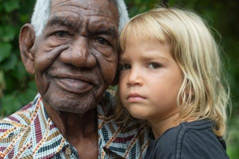 Four-year-old Rahim with his big brother Djiniyini in the Yolngu kinship system. Photo Tree Faerie.