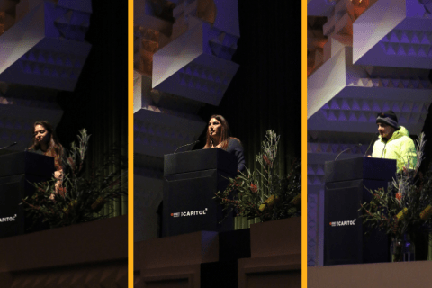 Linda Kennedy, Lidia Thorpe and Robbie Thorpe speaking at the Forum on Dwellling Justice. Photos by Klari Agar.