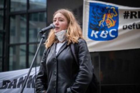 Kenzie Harris speaking at a rally