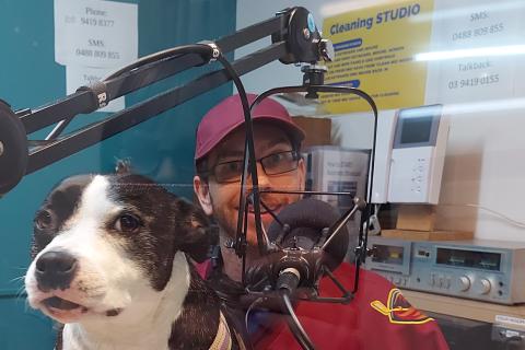 Nick and his dog Moo Moo in 3CR studios