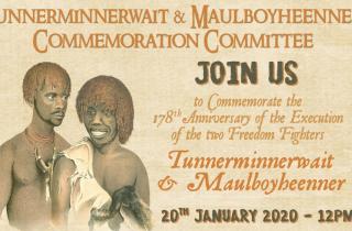 Tunnerminnerwait Maulboyheenner event poster 2020. January 20, midday, corner Victoria and Franklin streets, city. 