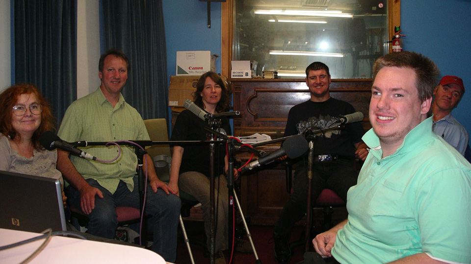 Heather, Jon, Helen, Kane, Luke and David at a VALID recording in Studio 3