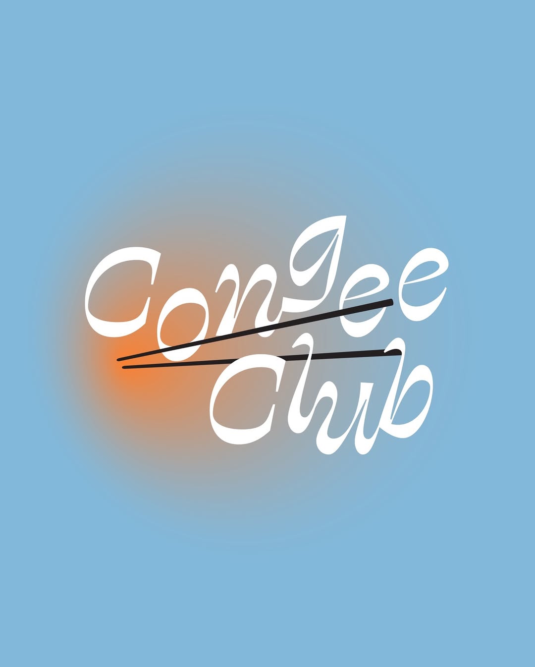 sky blue background with text 'congee club' a pair of chopsticks over the top of the image 