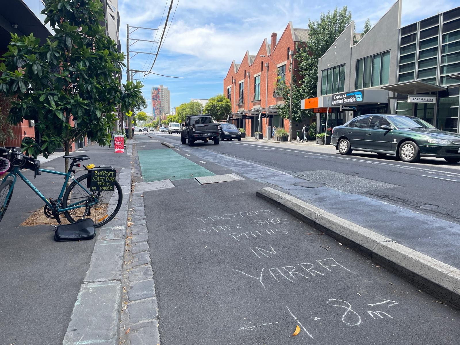 Chalking in Wellington Street protected lanes in Collingwood, Image supplied