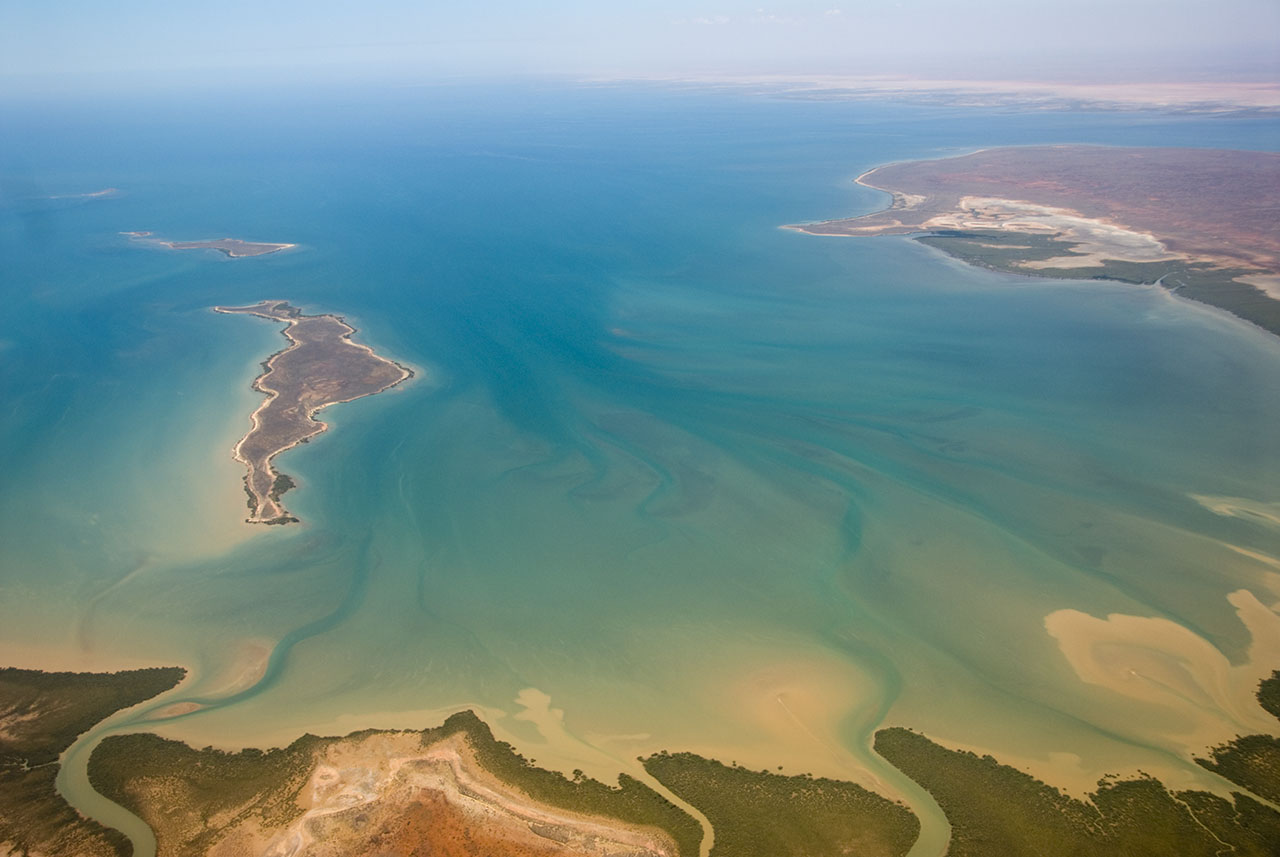 Aerial image of tropical-looking sea in Western Australia.