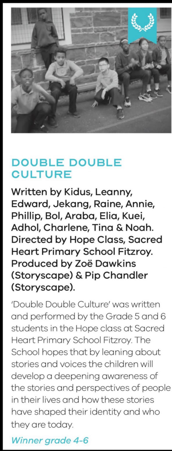 Winner of Victorian Multicultural Film Award 2021, Year 4-6 category. 'Double, Double Culture' by SLC HOPE