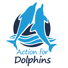 Logo of two dolphins leaping out of water - Action for Dolphins 