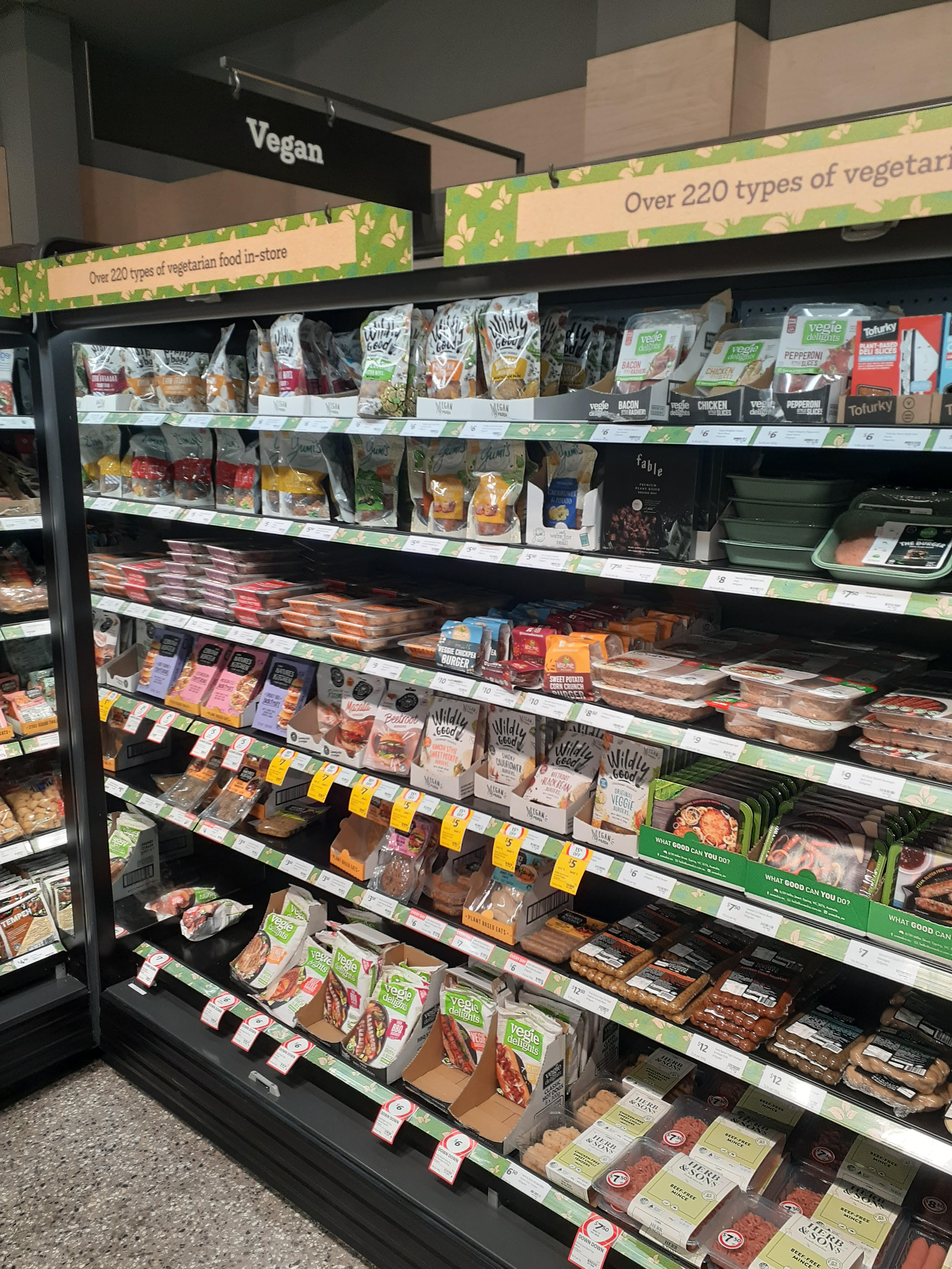 Our photo of the plant-based meat section at Coles Fitzroy.