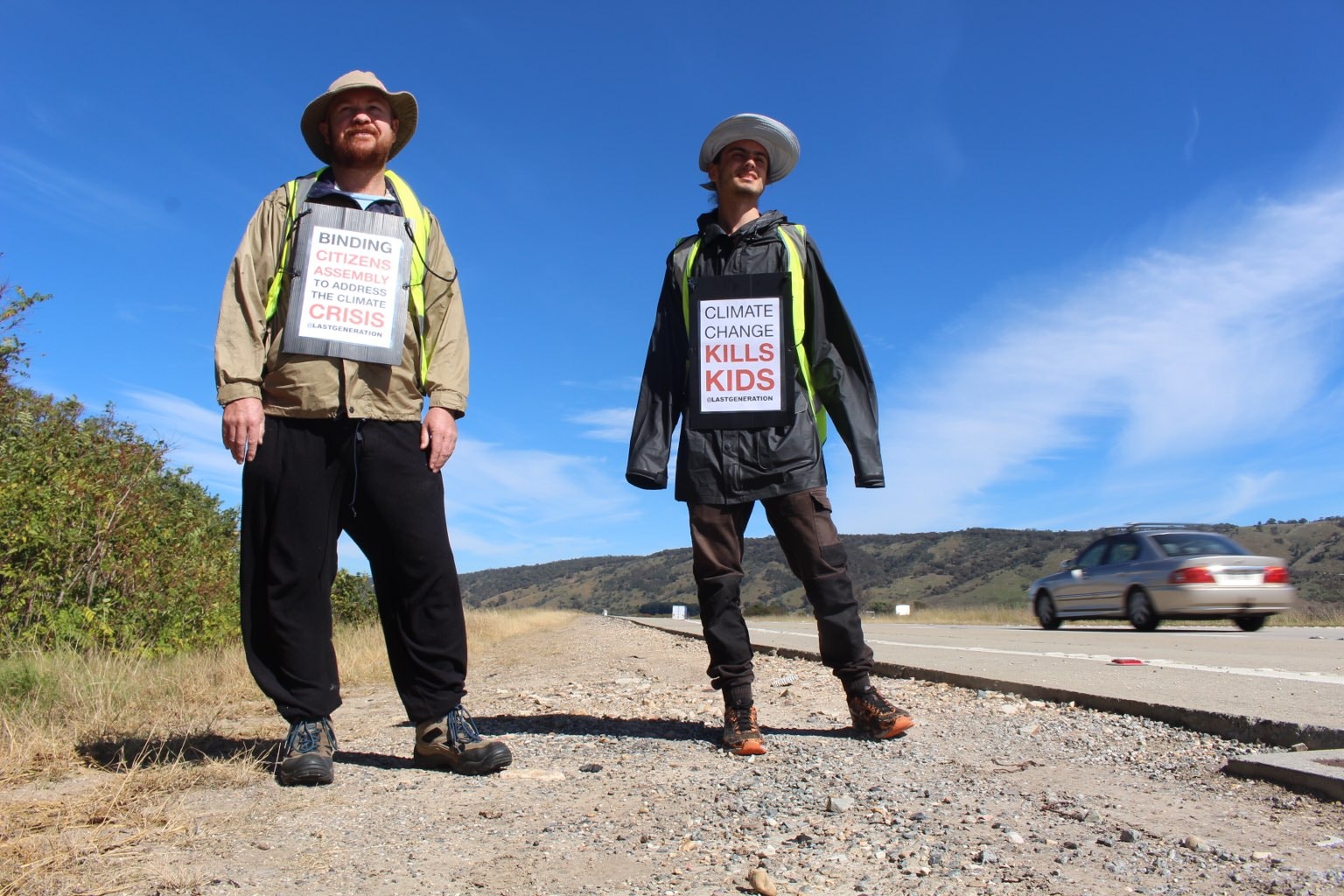 Greg and Sergio walking along the Hume Highway , NSW