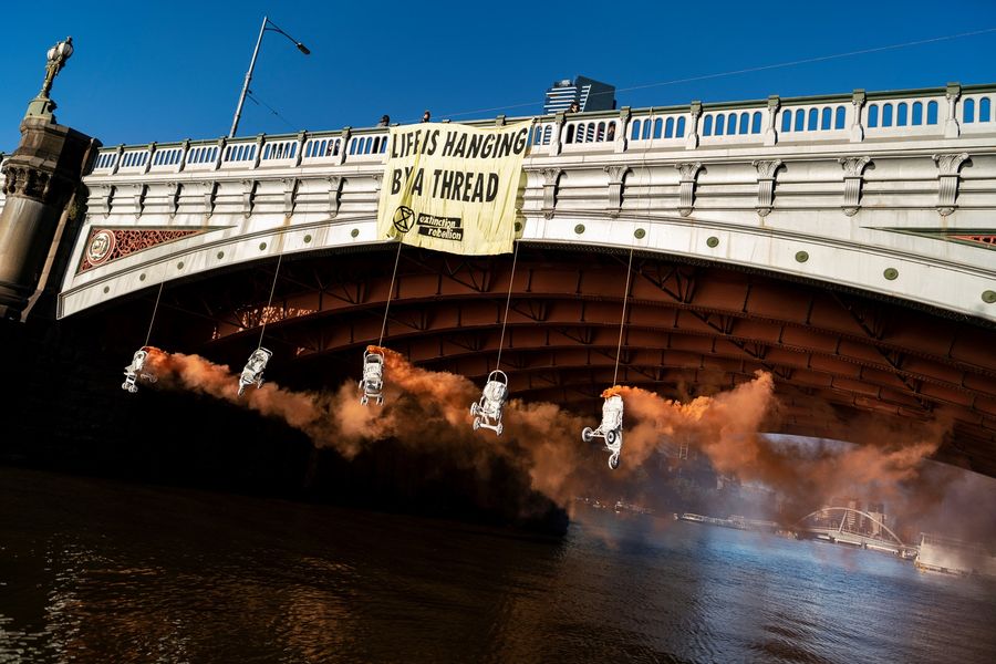 Prams with flares hang in Melbourne: Duty of Care to future generations.