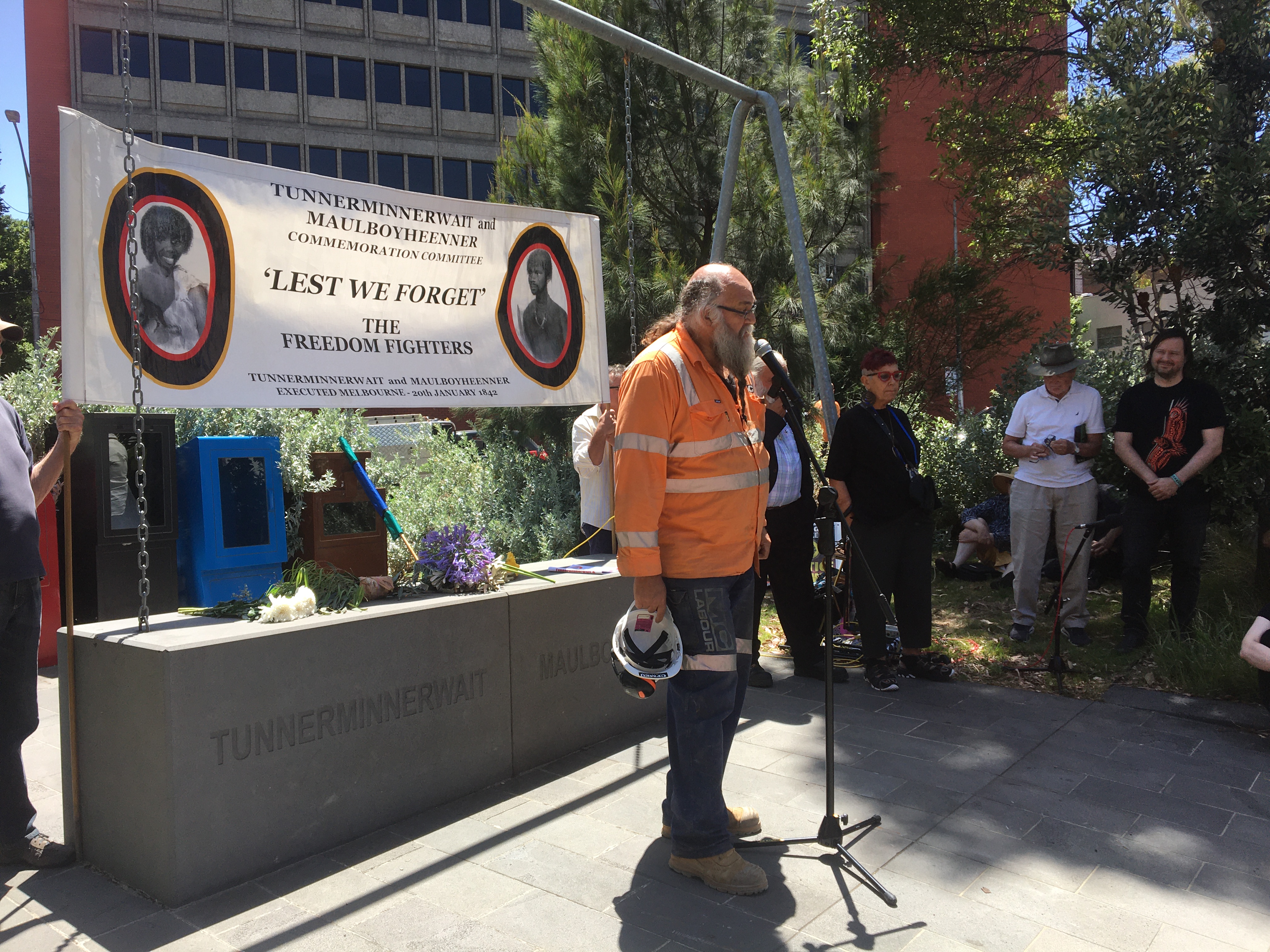 Dale - Muddy Feather Foot, speaking at the Tunnerminnerwait & Maulboyheenner Commemoration 2023.