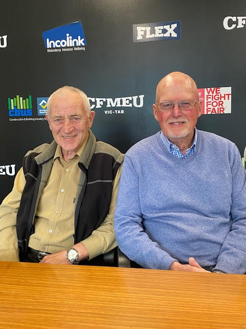 The interviewees of Episode 4.4: Martin Bingham & Paul Sullivan (L-R); Martin was an Organiser for BLF and then CFMEU, Paul was an Organiser for CFMEU, and both had been Delegates/Shop Stewards.