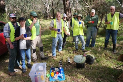 Volunteer members of the Friends of Organ Pipes National Park taking a break between weeding