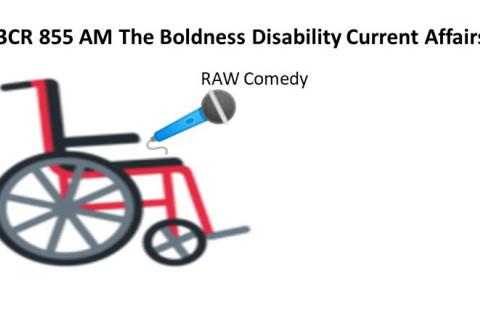 A wheelchair holding a microphone 3CR 855AM The Boldness Disability Current Affairs interviews RAW Comedy 