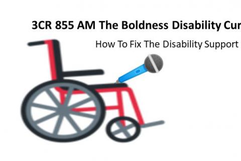 A wheelchair holding a microphone 3CR 855AM The Boldness Disability Current Affairs interview How To Fix The Disability Support Pension 