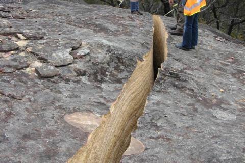 Photo by Julie Sheppard: Cracks caused by subsidence over long wall coal mine