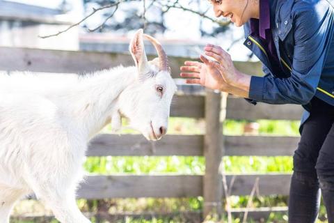 Jacqui and Atlas the goat