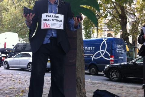 Stop MAD mining protester outside BHP Billiton's London AGM.